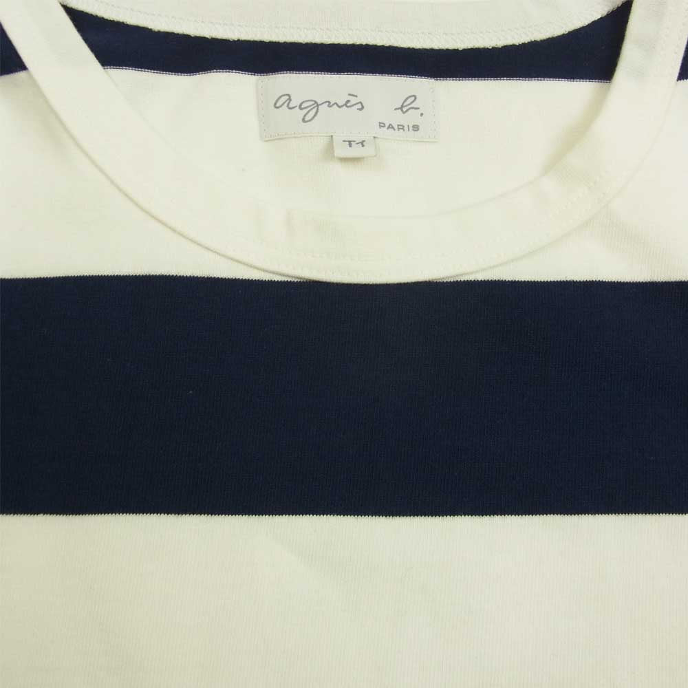 agnes b. アニエスベー ボーダー カットソー 長袖 Tシャツ ホワイト系 ネイビー系 T1【中古】
