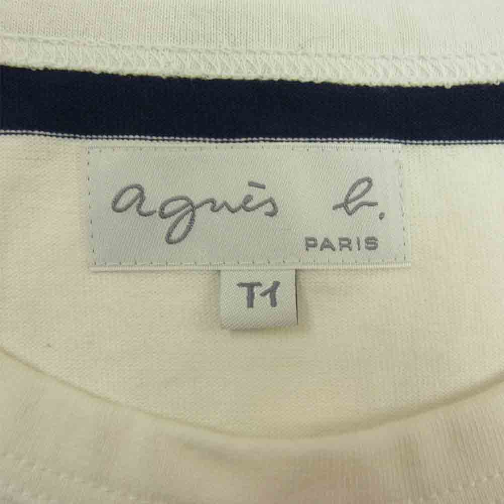 agnes b. アニエスベー ボーダー カットソー 長袖 Tシャツ ホワイト系 ネイビー系 T1【中古】
