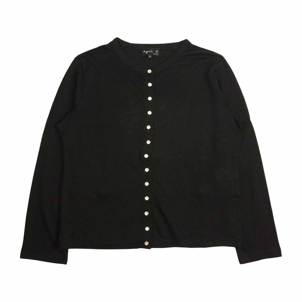 agnes b. アニエスベー スナップボタン リネンニット カーディガン ブラック系 3【中古】