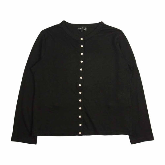agnes b. アニエスベー スナップボタン リネンニット カーディガン ブラック系 3【中古】