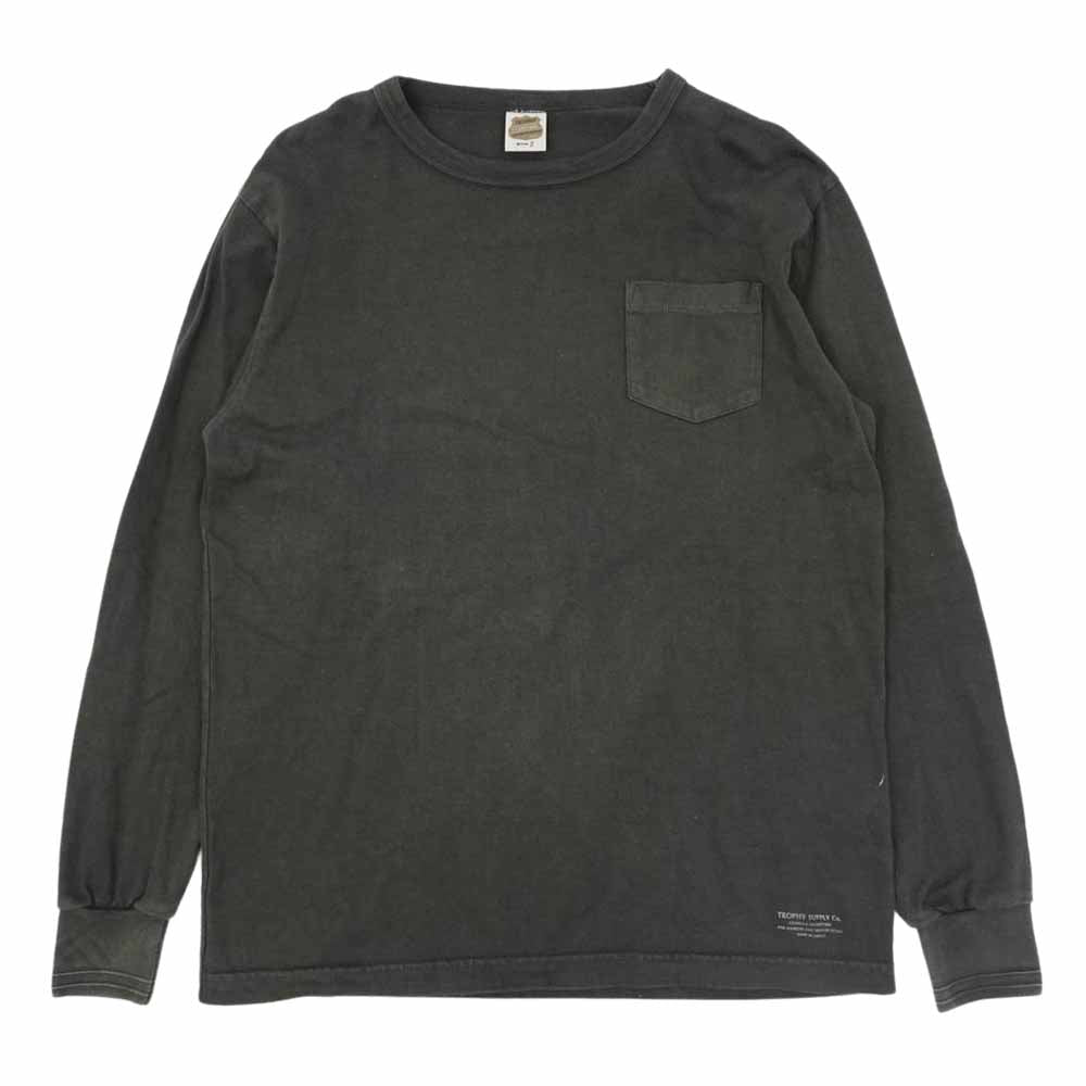 トロフィークロージング Pocket L/S Tee バックプリント ポケット 長袖 Tシャツ ガンブラック チャコール系 M【中古】