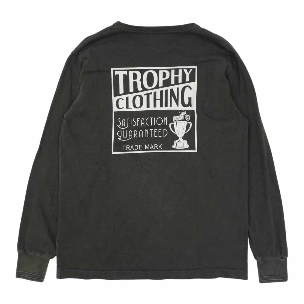 トロフィークロージング Pocket L/S Tee バックプリント ポケット 長袖 Tシャツ ガンブラック チャコール系 M【中古】
