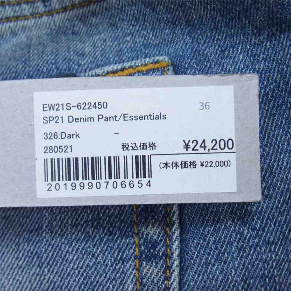 FEAR OF GOD フィアオブゴッド 21SS Essentials エッセンシャルズ SP21 Denim Pants ボタンフライ デニム パンツ インディゴブルー系 36【美品】【中古】