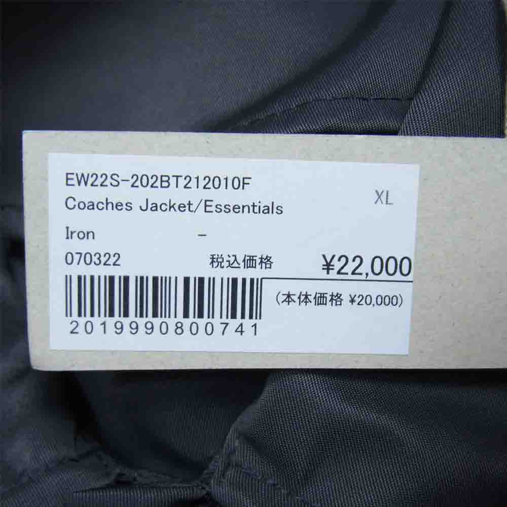 FEAR OF GOD フィアオブゴッド 22SS Essentials エッセンシャルズ Coaches Jacket バックロゴ コーチ ジャケット チャコール系 XL【美品】【中古】