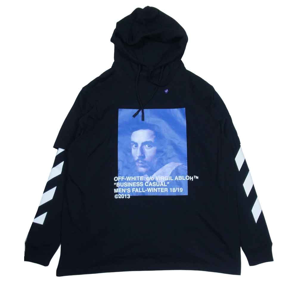 OFF-WHITE オフホワイト 18AW OMBB042F18192011 国内正規品 Diag Bernini L/S Tee w Hoodie レイヤード パーカー ブラック系 XL【中古】