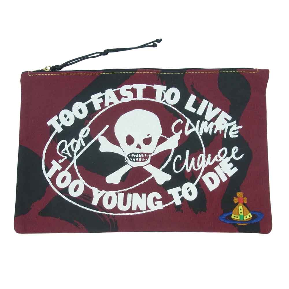 Vivienne Westwood ヴィヴィアンウエストウッド ANGLOMANIA RB2132-F TOO FAST TO LIVE ZIPPOUCH アングロマニア クラッチ バッグ ワインレッド系 ブラック系【美品】【中古】