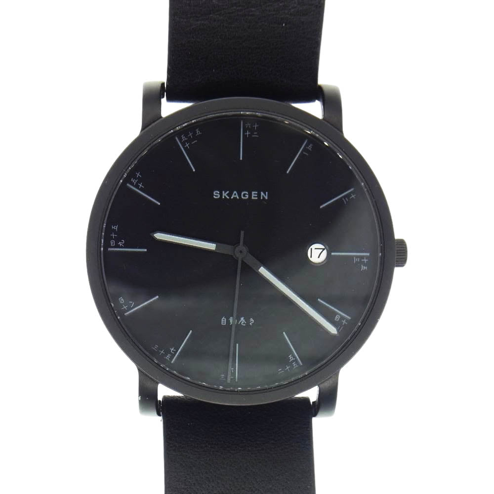 SKAGEN スカーゲン  skw6502 HAGEN ハーゲン 自動巻き 漢数字 裏スケルトン ブラック レザー ウォッチ 時計 ブラック系【中古】