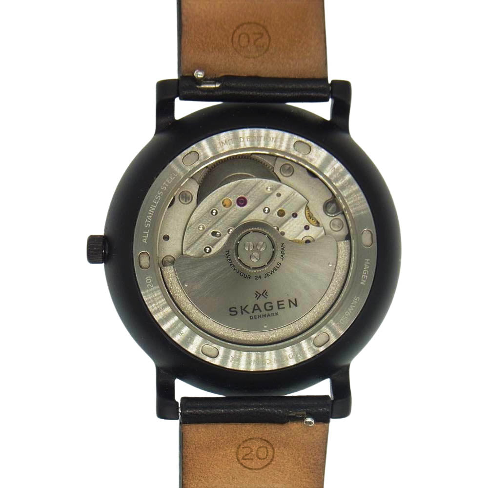 SKAGEN スカーゲン  skw6502 HAGEN ハーゲン 自動巻き 漢数字 裏スケルトン ブラック レザー ウォッチ 時計 ブラック系【中古】