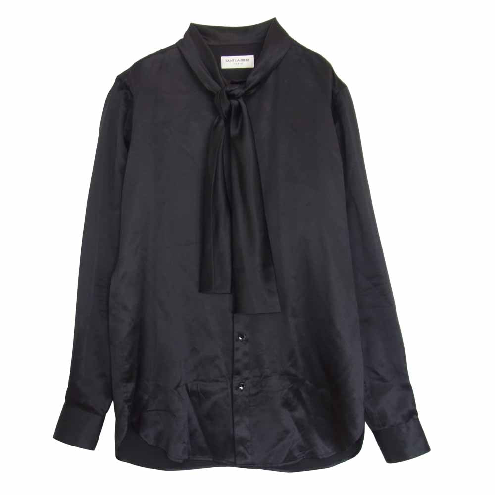 SAINT LAURENT サンローラン 16AW 437582 Y069N エディ期 シルク100％ リボンタイカラー 長袖 シャツ ブラック系 39【中古】