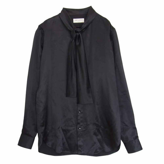 SAINT LAURENT サンローラン 16AW 437582 Y069N エディ期 シルク100％ リボンタイカラー 長袖 シャツ ブラック系 39【中古】