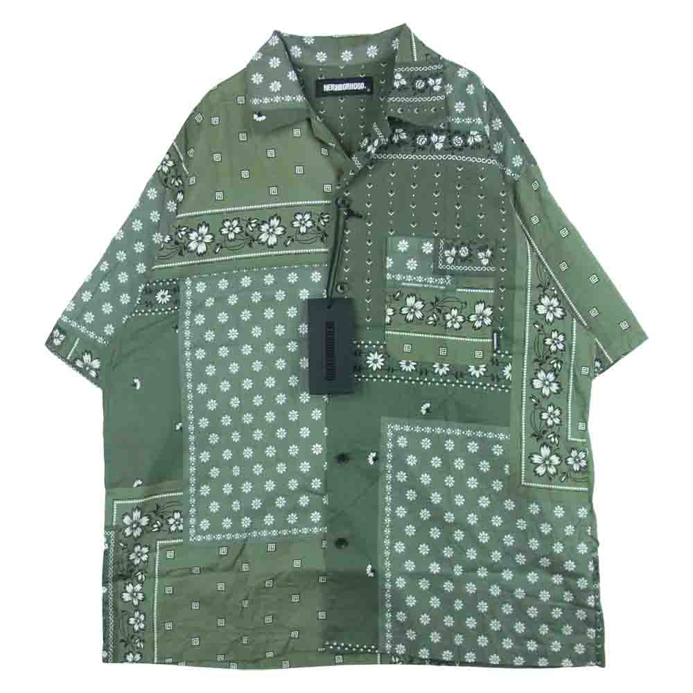 NEIGHBORHOOD ネイバーフッド 22SS 221TSNH-SHM05 BANDANA CHOPPED / C-SHIRT SS バンダナ オープンカラー 半袖 シャツ カーキ系 XL【極上美品】【中古】