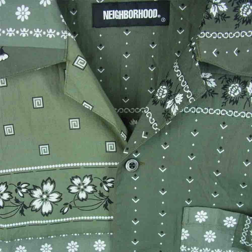 NEIGHBORHOOD ネイバーフッド 22SS 221TSNH-SHM05 BANDANA CHOPPED / C-SHIRT SS バンダナ オープンカラー 半袖 シャツ カーキ系 XL【極上美品】【中古】