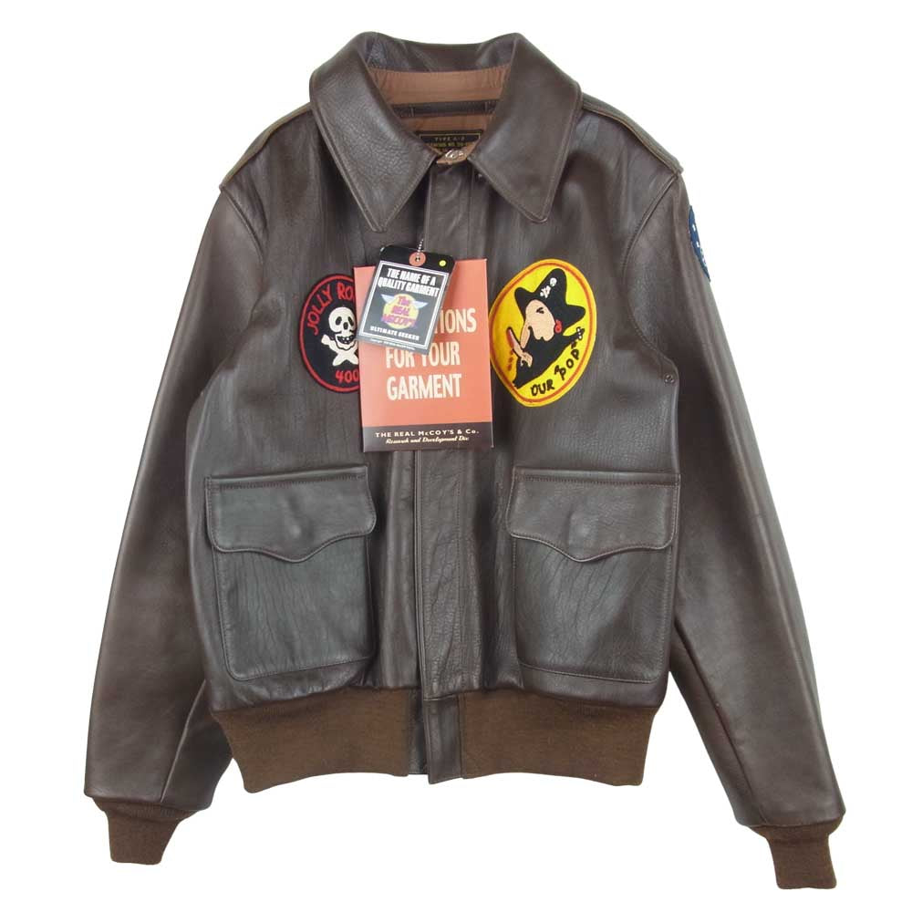 The REAL McCOY'S ザリアルマッコイズ MJ7103 TYPE A-2 JKT BLACK PIRATES ラフウエア 実名 ブラックパイレーツ レザー ジャケット ブラウン系 38【新古品】【未使用】【中古】