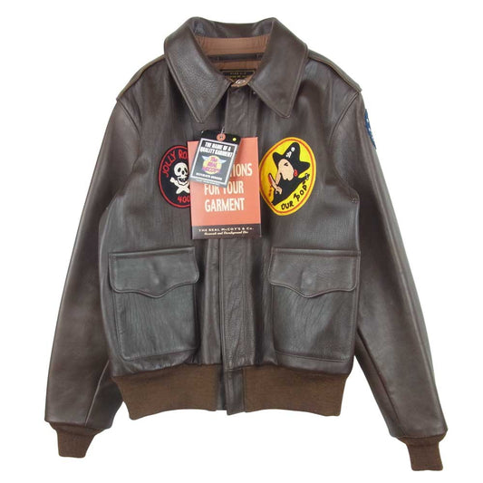 The REAL McCOY'S ザリアルマッコイズ MJ7103 TYPE A-2 JKT BLACK PIRATES ラフウエア 実名 ブラックパイレーツ レザー ジャケット ブラウン系 38【新古品】【未使用】【中古】