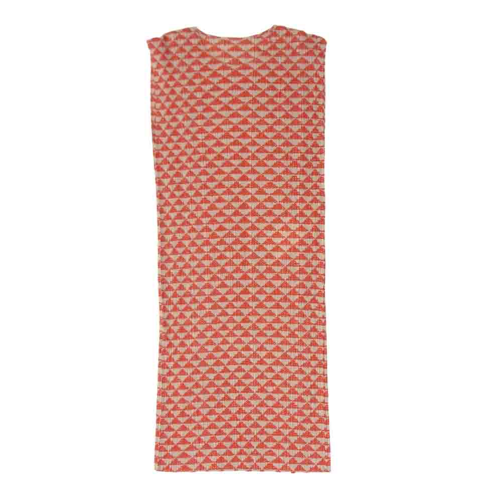 PLEATS PLEASE プリーツプリーズ イッセイミヤケ PP82-JH576 プリーツ加工 トライアングル柄 フレンチスリーブ ワンピース オレンジ レッド系 3【美品】【中古】