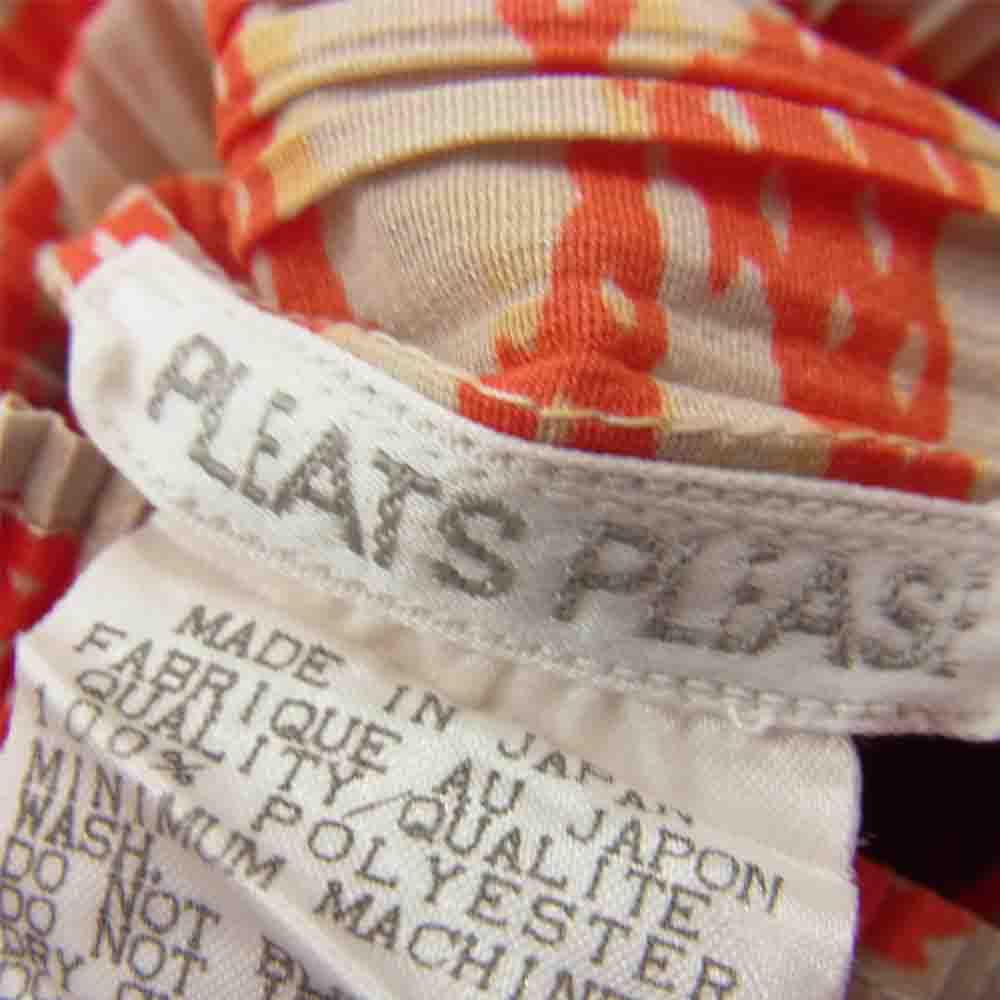 PLEATS PLEASE プリーツプリーズ イッセイミヤケ PP82-JH576 プリーツ加工 トライアングル柄 フレンチスリーブ ワンピース オレンジ レッド系 3【美品】【中古】