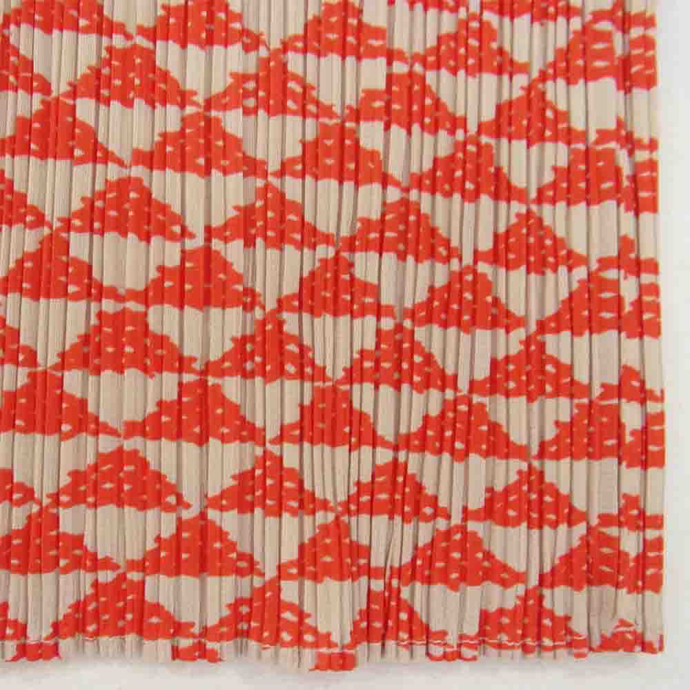 PLEATS PLEASE プリーツプリーズ イッセイミヤケ PP82-JH576 プリーツ加工 トライアングル柄 フレンチスリーブ ワンピース オレンジ レッド系 3【美品】【中古】