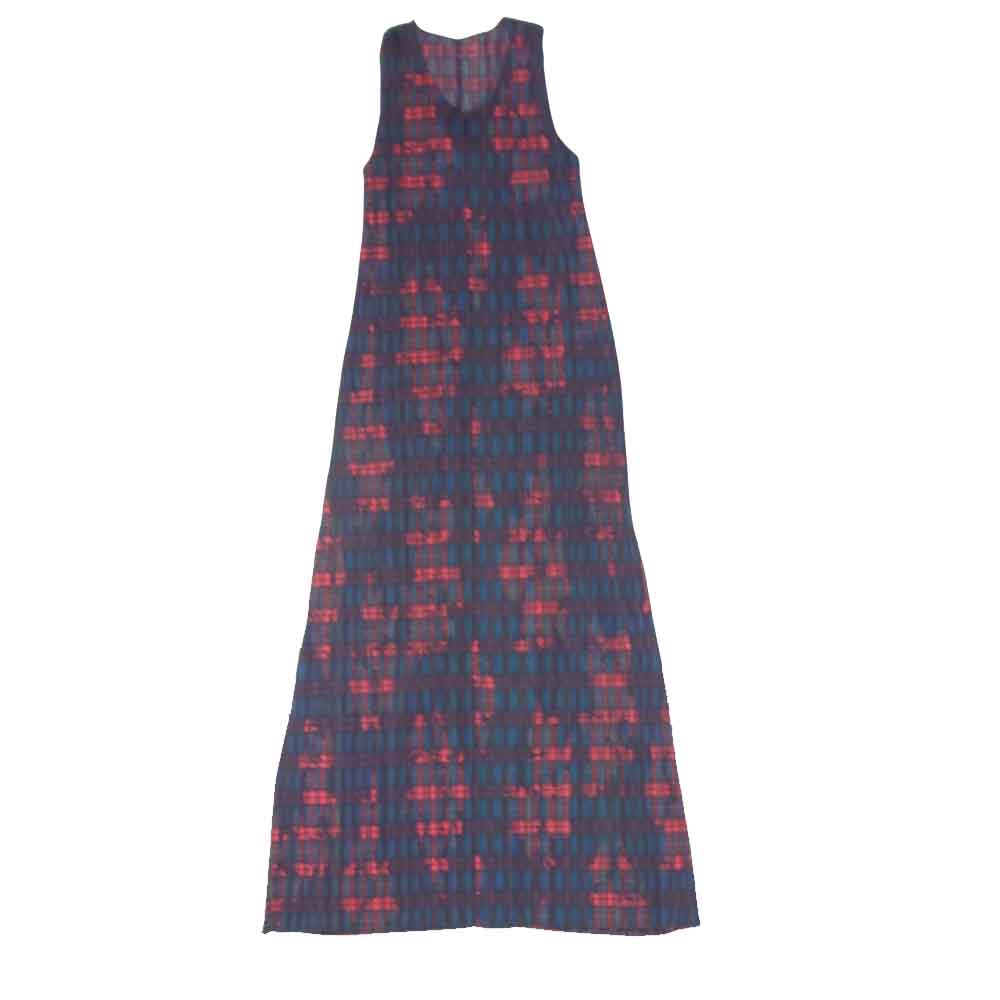PLEATS PLEASE プリーツプリーズ イッセイミヤケ PP64-JH443 プリーツ加工 タータンチェック ノースリーブ ロング ワンピース 赤 レッド系 3【美品】【中古】