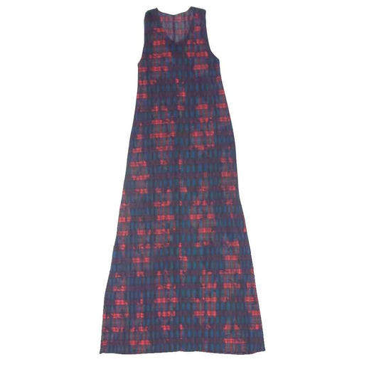 PLEATS PLEASE プリーツプリーズ イッセイミヤケ PP64-JH443 プリーツ加工 タータンチェック ノースリーブ ロング ワンピース 赤 レッド系 3【美品】【中古】