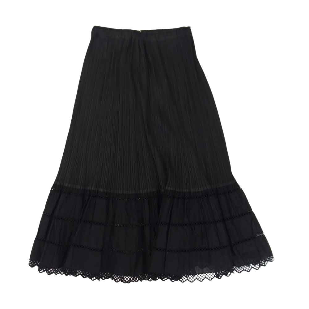 PLEATS PLEASE プリーツプリーズ イッセイミヤケ PP31-JG86 プリーツ加工 レース フレア スカート  ブラック系 3【中古】