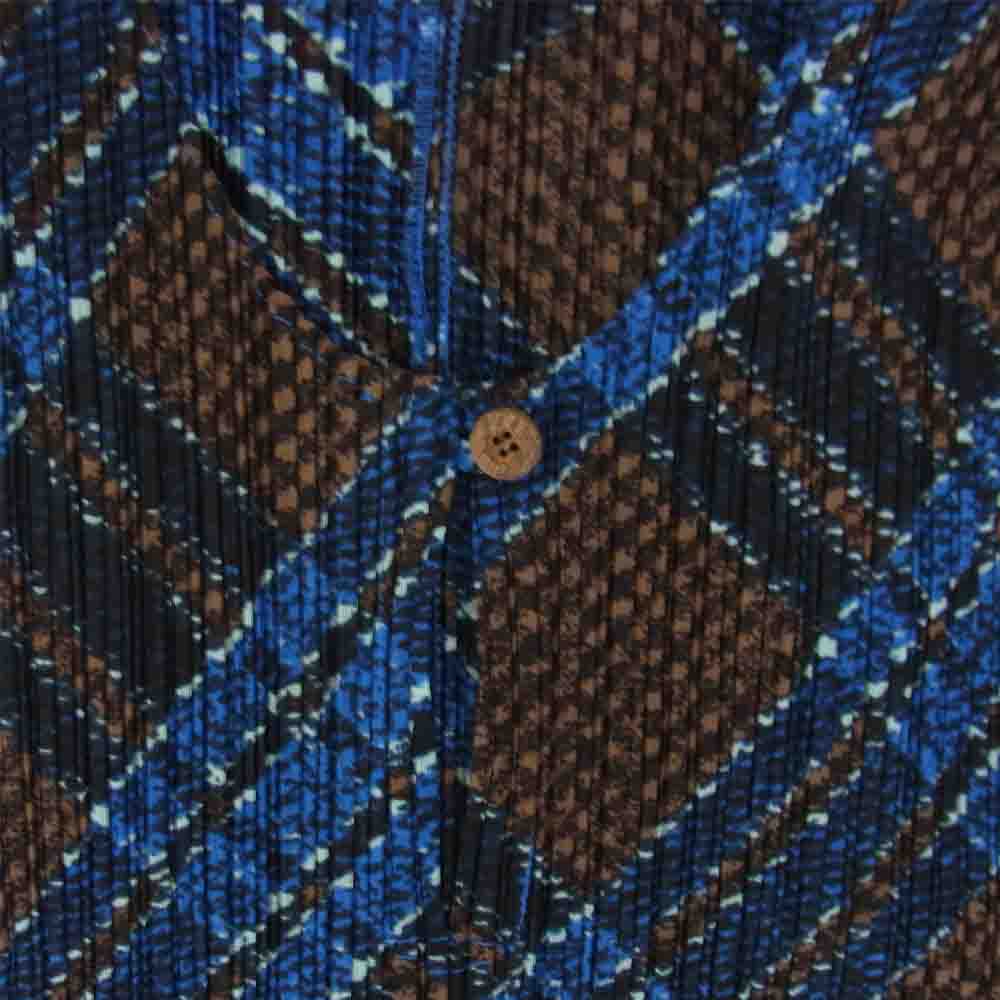 PLEATS PLEASE プリーツプリーズ イッセイミヤケ PP94-JH566 プリーツ加工 総柄 ノースリーブ ロング ワンピース 青×茶  ネイビー系 3【美品】【中古】