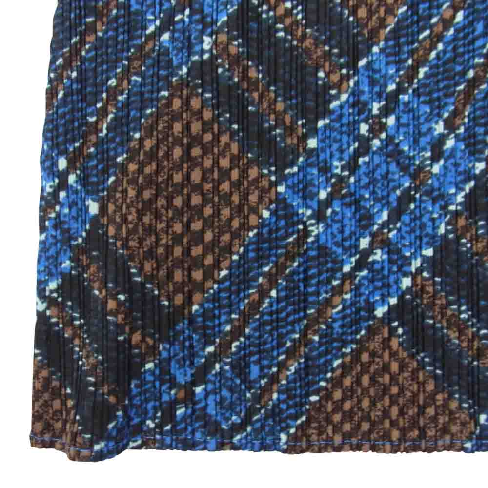 PLEATS PLEASE プリーツプリーズ イッセイミヤケ PP94-JH566 プリーツ加工 総柄 ノースリーブ ロング ワンピース 青×茶  ネイビー系 3【美品】【中古】