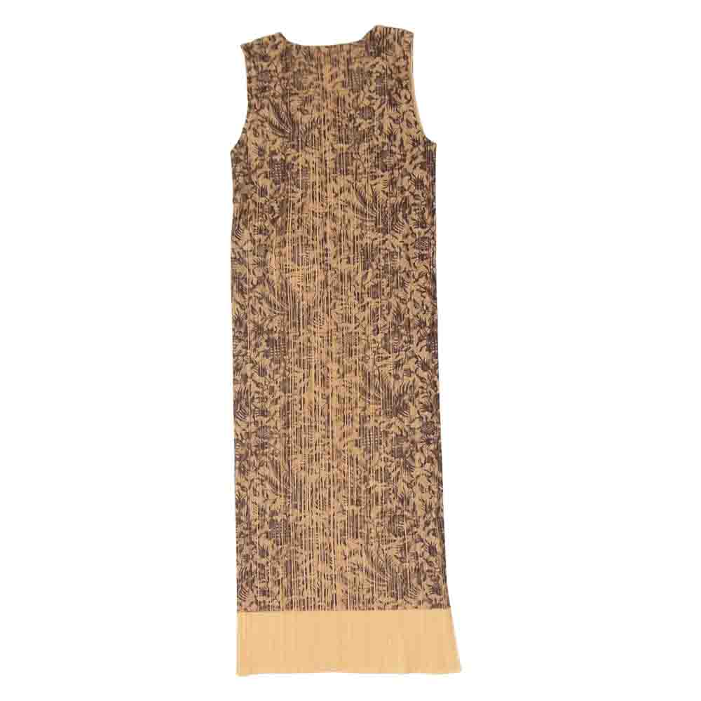 PLEATS PLEASE プリーツプリーズ イッセイミヤケ PP72-JH848 プリーツ加工 花柄 フラワー 転写 ノースリーブ ワンピース ブラウン ブラウン系 3【美品】【中古】