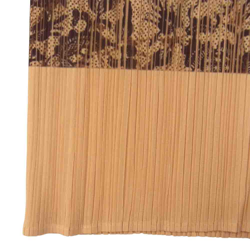 PLEATS PLEASE プリーツプリーズ イッセイミヤケ PP72-JH848 プリーツ加工 花柄 フラワー 転写 ノースリーブ ワンピース ブラウン ブラウン系 3【美品】【中古】