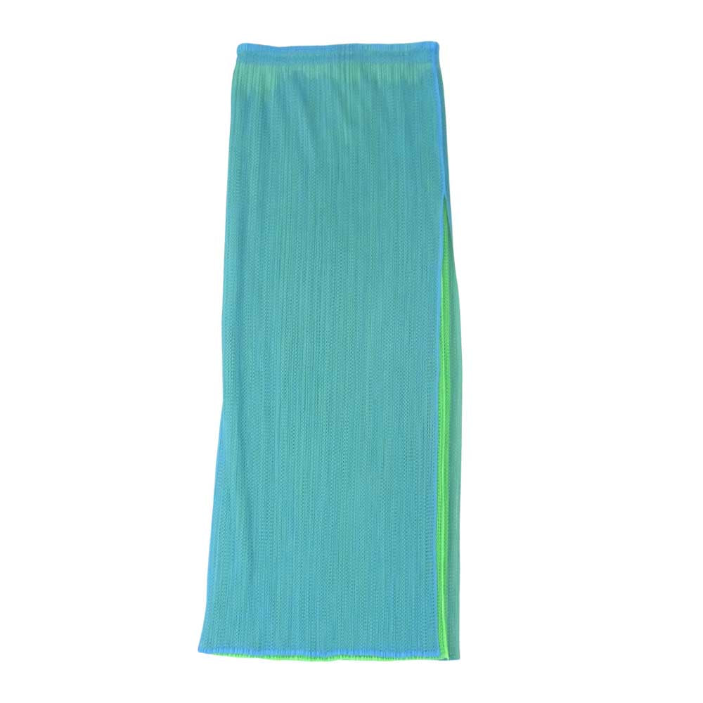 PLEATS PLEASE プリーツプリーズ イッセイミヤケ PP02-JG601 メッシュレイヤード プリーツ加工 スリット ロング スカート 青×緑 ライトブルー系 3【美品】【中古】