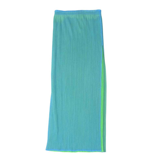 PLEATS PLEASE プリーツプリーズ イッセイミヤケ PP02-JG601 メッシュレイヤード プリーツ加工 スリット ロング スカート 青×緑 ライトブルー系 3【美品】【中古】