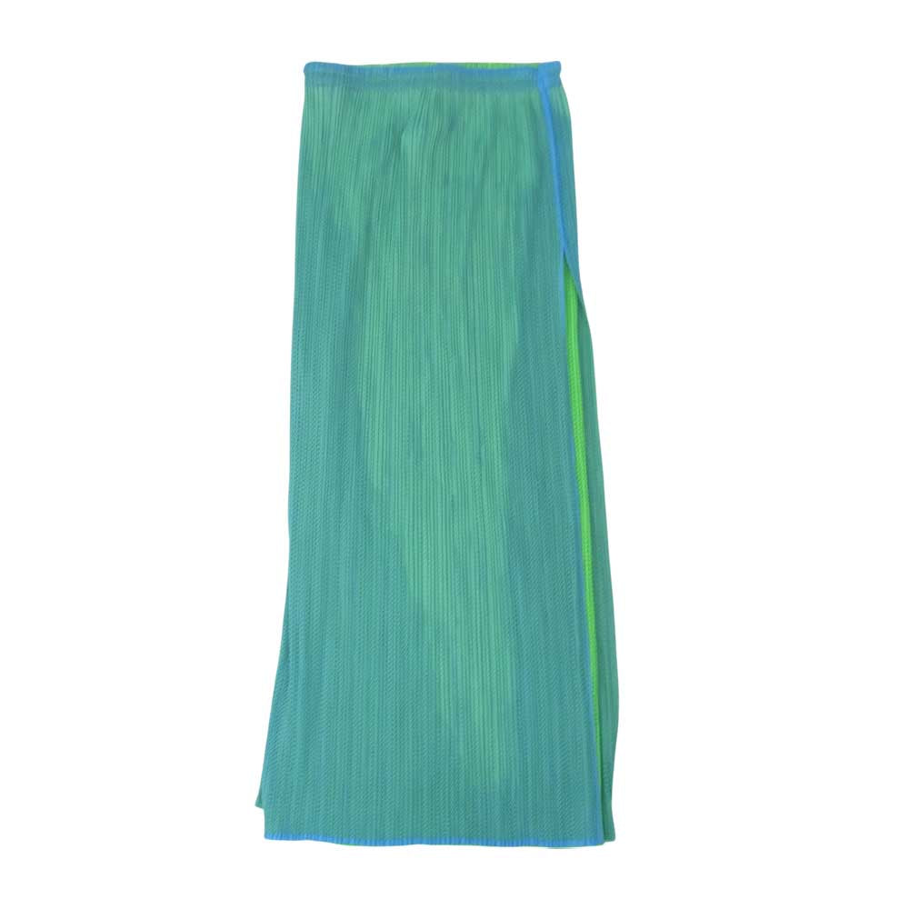 PLEATS PLEASE プリーツプリーズ イッセイミヤケ PP02-JG601 メッシュレイヤード プリーツ加工 スリット ロング スカート 青×緑 ライトブルー系 3【美品】【中古】