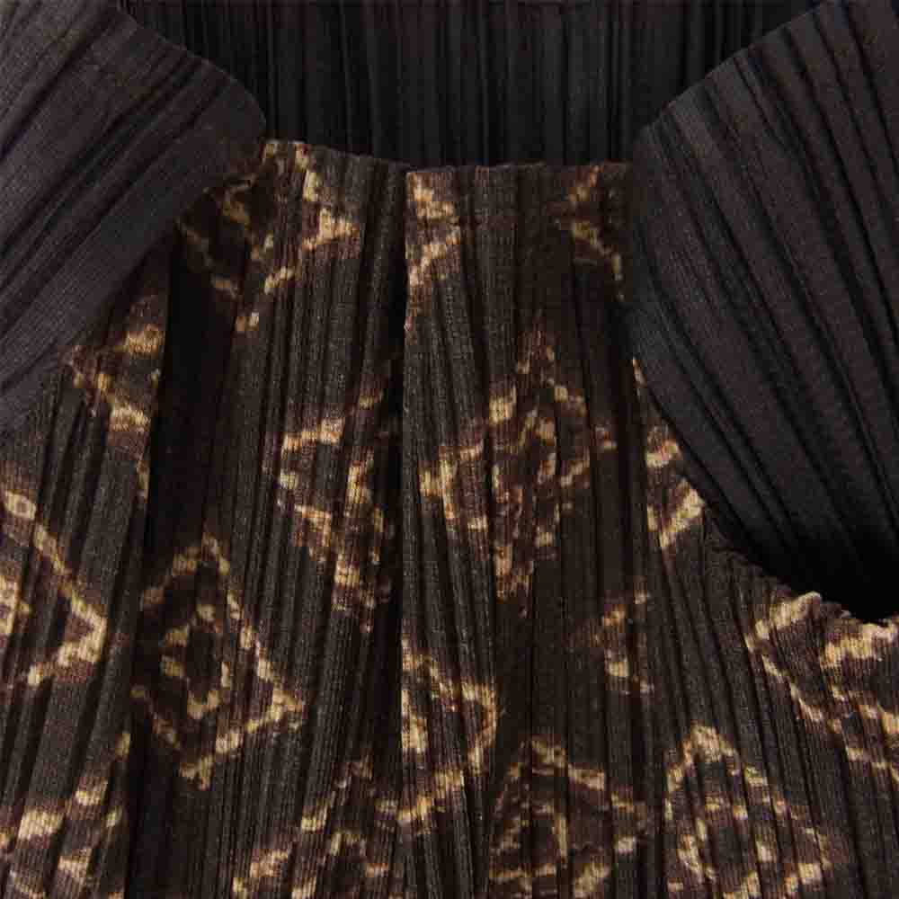 PLEATS PLEASE プリーツプリーズ イッセイミヤケ PP86-JH941 プリーツ加工 総柄 ボトルネック ノースリーブ ワンピース ブラウン ブラウン系 3【美品】【中古】