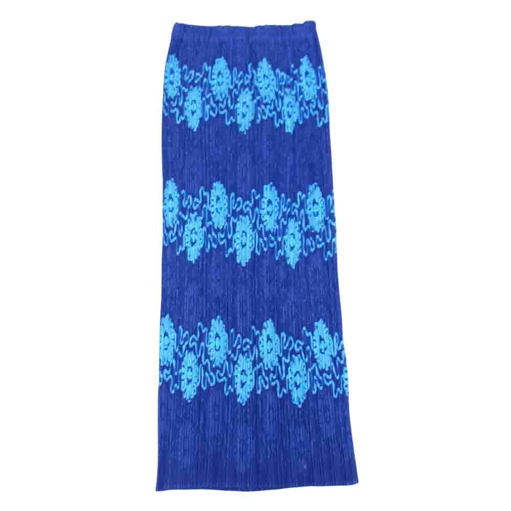 PLEATS PLEASE プリーツプリーズ イッセイミヤケ PP06-JG901 リボンテープ装飾 プリーツ加工 メッシュ ロング スカート 青 ブルー系 3【美品】【中古】