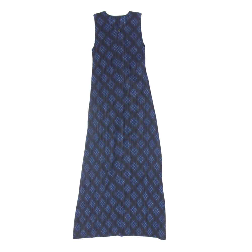 PLEATS PLEASE プリーツプリーズ イッセイミヤケ PP94-JH666 プリーツ加工 バイアスチェック ノースリーブ ロング ワンピース 青×黒 ネイビー系 3【極上美品】【中古】