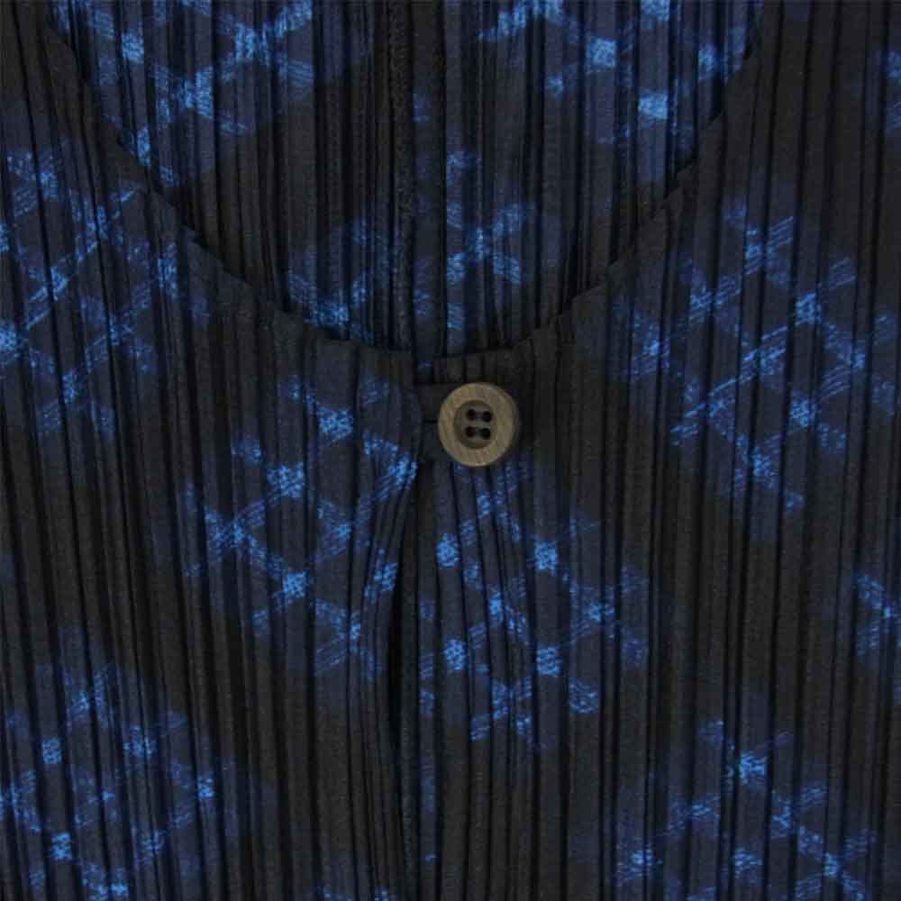 PLEATS PLEASE プリーツプリーズ イッセイミヤケ PP94-JH666 プリーツ加工 バイアスチェック ノースリーブ ロング ワンピース 青×黒 ネイビー系 3【極上美品】【中古】