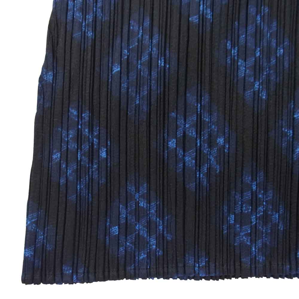 PLEATS PLEASE プリーツプリーズ イッセイミヤケ PP94-JH666 プリーツ加工 バイアスチェック ノースリーブ ロング ワンピース 青×黒 ネイビー系 3【極上美品】【中古】