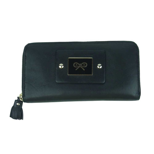 Anya Hindmarch アニヤ・ハインドマーチ FAITHFUL LARGE ZIP ROUND WALLET ラウンド ファスナー 牛革 レザー 長財布 ブラック系【中古】