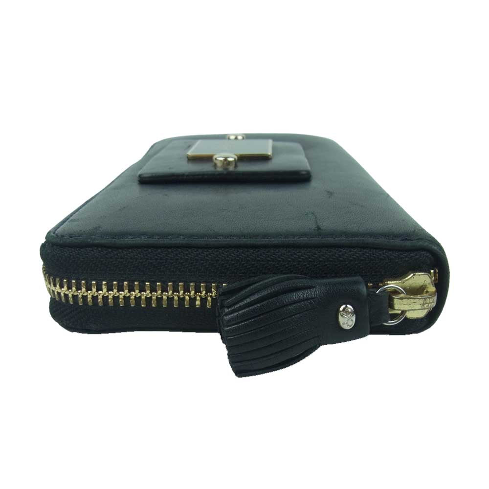 Anya Hindmarch アニヤ・ハインドマーチ FAITHFUL LARGE ZIP ROUND WALLET ラウンド ファスナー 牛革 レザー 長財布 ブラック系【中古】