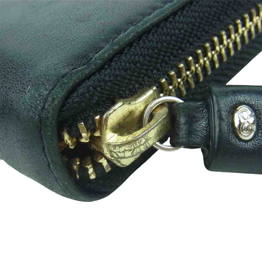 Anya Hindmarch アニヤ・ハインドマーチ FAITHFUL LARGE ZIP ROUND WALLET ラウンド ファスナー 牛革 レザー 長財布 ブラック系【中古】