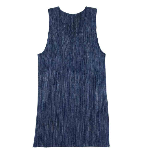 PLEATS PLEASE プリーツプリーズ イッセイミヤケ PP63-JK500 プリーツ加工 総柄 ノースリーブ キャミソール  ネイビー系 F【美品】【中古】