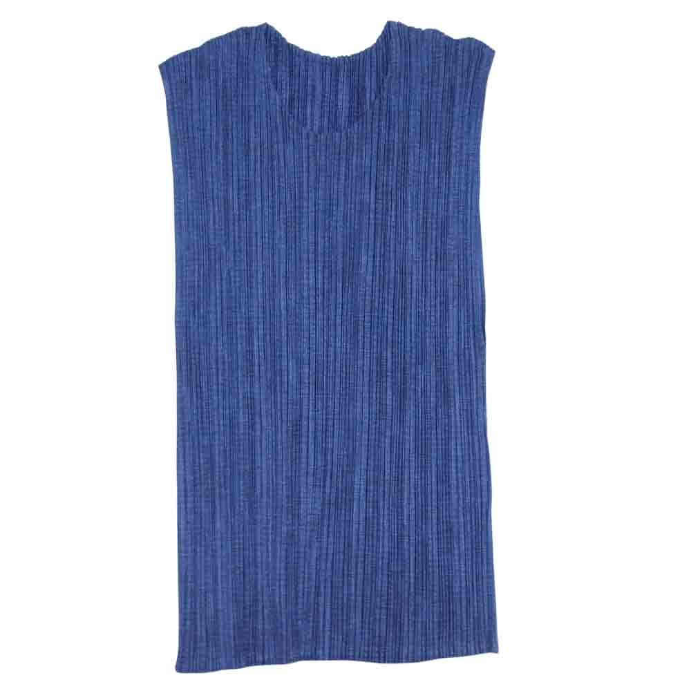 PLEATS PLEASE プリーツプリーズ イッセイミヤケ PP88-JKK474 プリーツ加工 綾織地柄 フレンチスリーブ カットソー ネイビー系 3【美品】【中古】