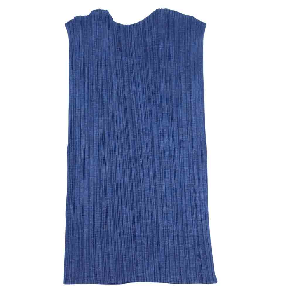 PLEATS PLEASE プリーツプリーズ イッセイミヤケ PP88-JKK474 プリーツ加工 綾織地柄 フレンチスリーブ カットソー ネイビー系 3【美品】【中古】