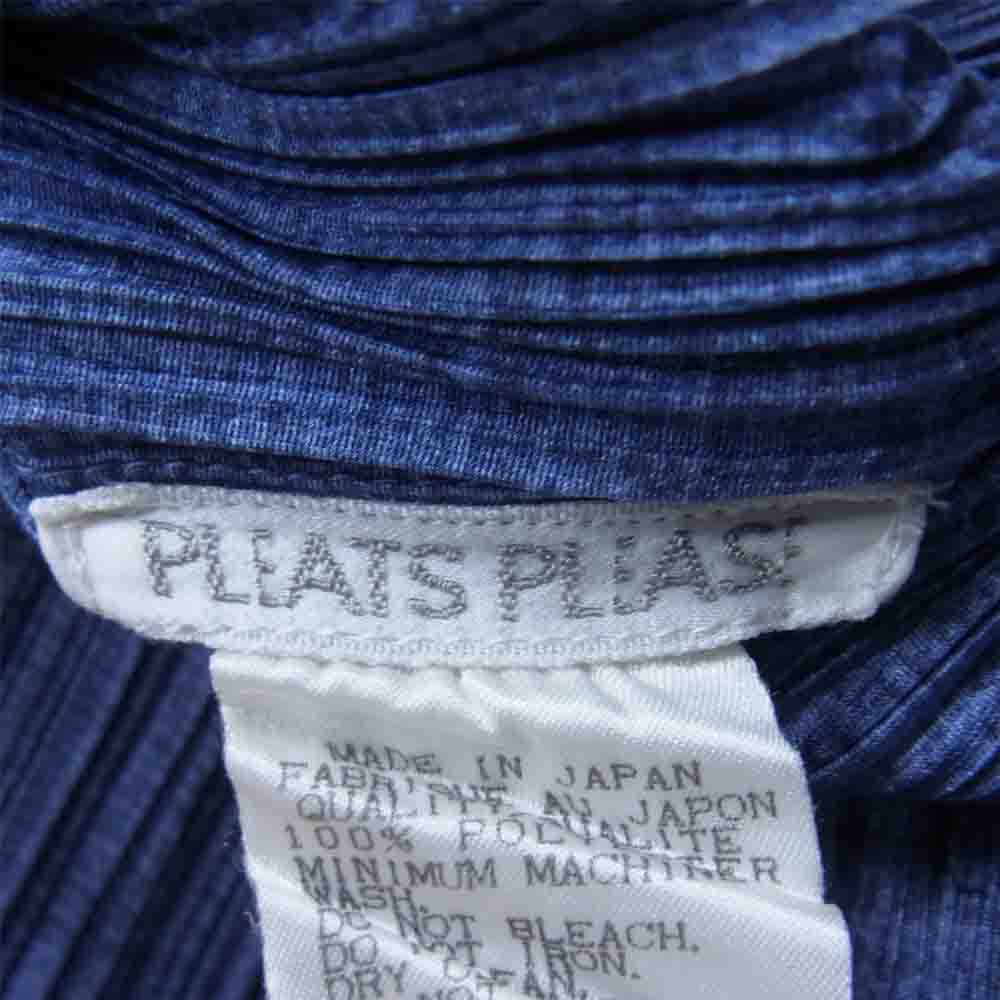 PLEATS PLEASE プリーツプリーズ イッセイミヤケ PP88-JKK474 プリーツ加工 綾織地柄 フレンチスリーブ カットソー ネイビー系 3【美品】【中古】