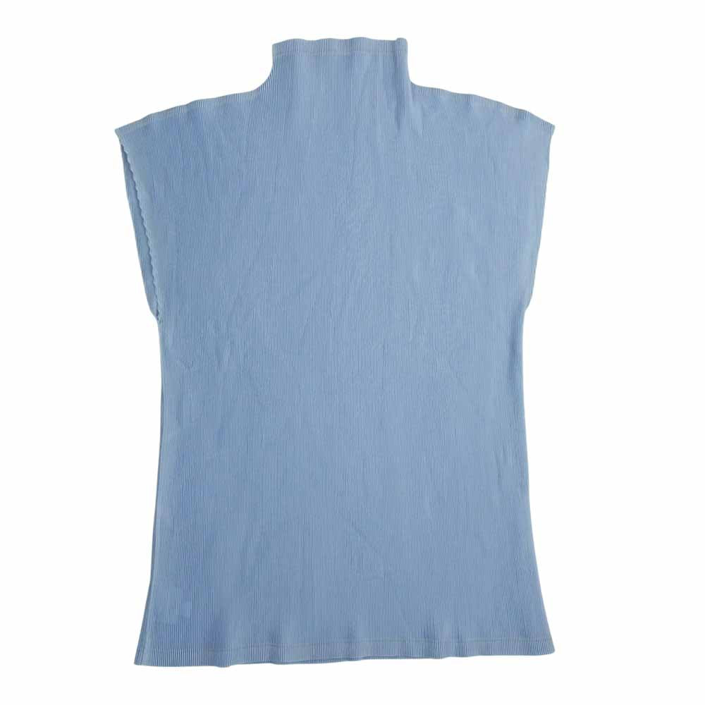 PLEATS PLEASE プリーツプリーズ イッセイミヤケ PP31-FK385 プリーツ加工 細プリーツ ボトルネック フレンチスリーブ カットソー  ブルー系 3【美品】【中古】