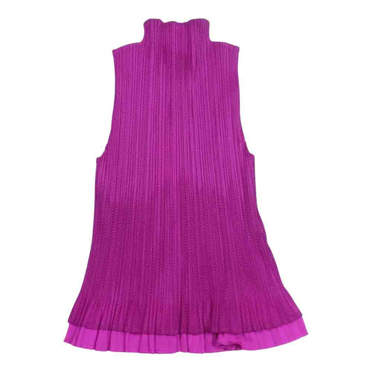 PLEATS PLEASE プリーツプリーズ イッセイミヤケ PP14-JK672 プリーツ加工 メッシュ レイヤード フレア ノースリーブ カットソー ピンク系 3【美品】【中古】