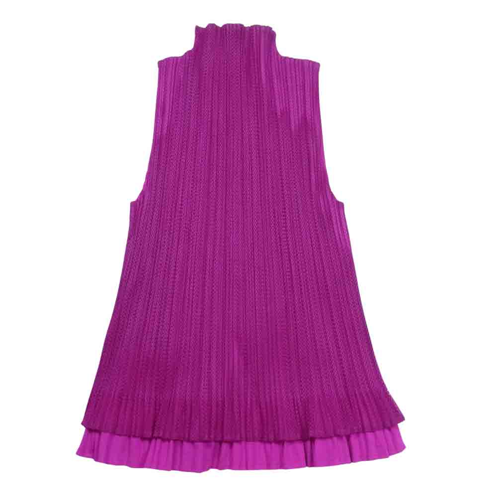 PLEATS PLEASE プリーツプリーズ イッセイミヤケ PP14-JK672 プリーツ加工 メッシュ レイヤード フレア ノースリーブ カットソー ピンク系 3【美品】【中古】