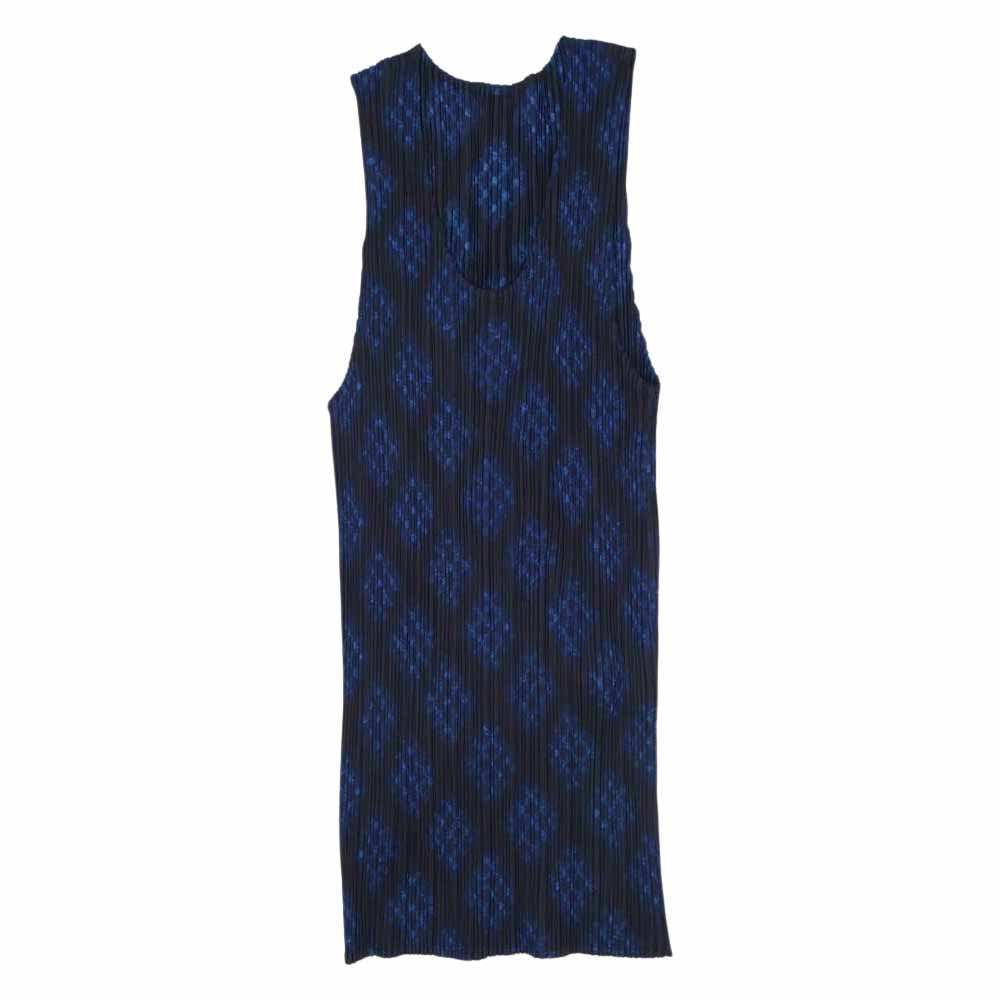 PLEATS PLEASE プリーツプリーズ イッセイミヤケ PP94-JK660 プリーツ加工 バイアスチェック ノースリーブ カットソー ダークネイビー系 ブルー系 3【美品】【中古】