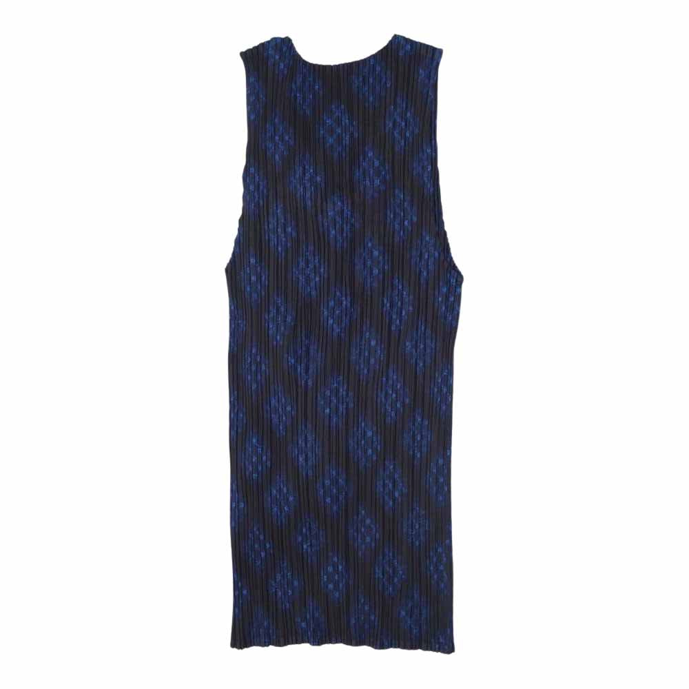 PLEATS PLEASE プリーツプリーズ イッセイミヤケ PP94-JK660 プリーツ加工 バイアスチェック ノースリーブ カットソー ダークネイビー系 ブルー系 3【美品】【中古】