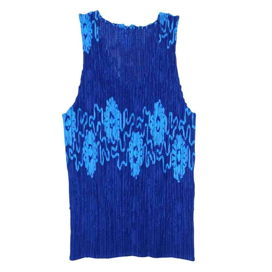 PLEATS PLEASE プリーツプリーズ イッセイミヤケ PP06-JK901 プリーツ加工 テープ装飾 メッシュプリーツ キャミソール ブルー系 3【美品】【中古】