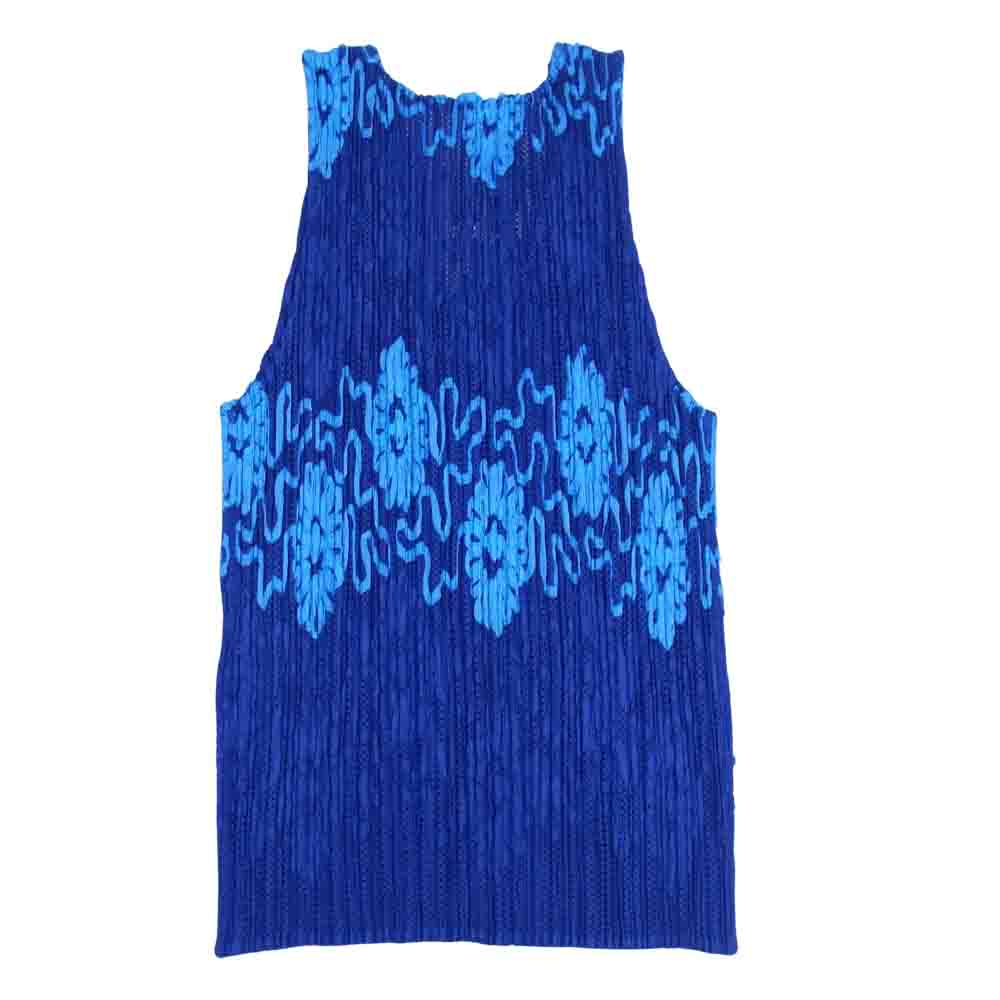 PLEATS PLEASE プリーツプリーズ イッセイミヤケ PP06-JK901 プリーツ加工 テープ装飾 メッシュプリーツ キャミソール ブルー系 3【美品】【中古】